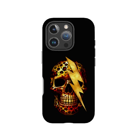 Skull with Leopard Print & Gold Spark IPhone Cases