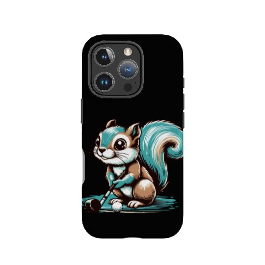Cute cartoon squirrel playing golf IPhone Cases