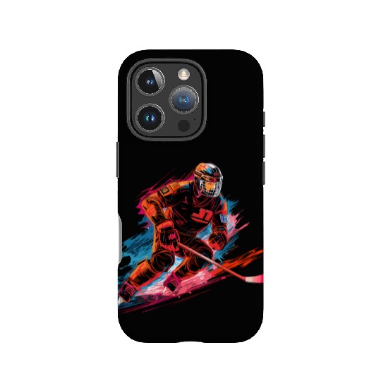 Hockey Player with a Hockey Stick on the Ice Rink IPhone Cases