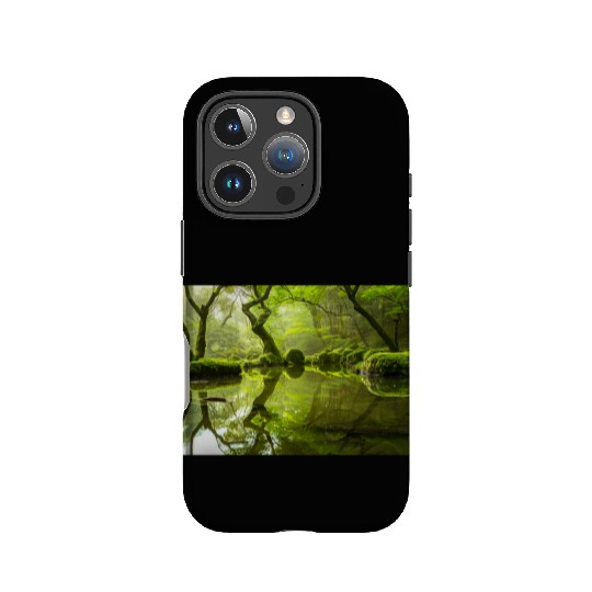 Enchanted Forest Reflections in Tranquil Pond IPhone Cases