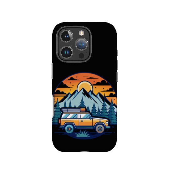 Camper Van parked Lake with Mountains IPhone Cases