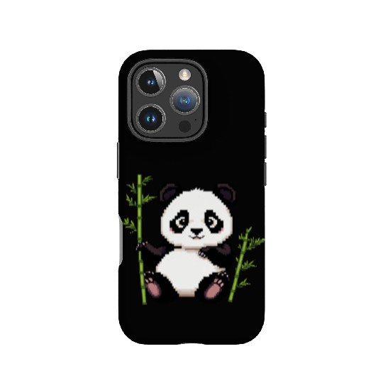 A pixel art of a panda with a bamboo leaf IPhone Cases