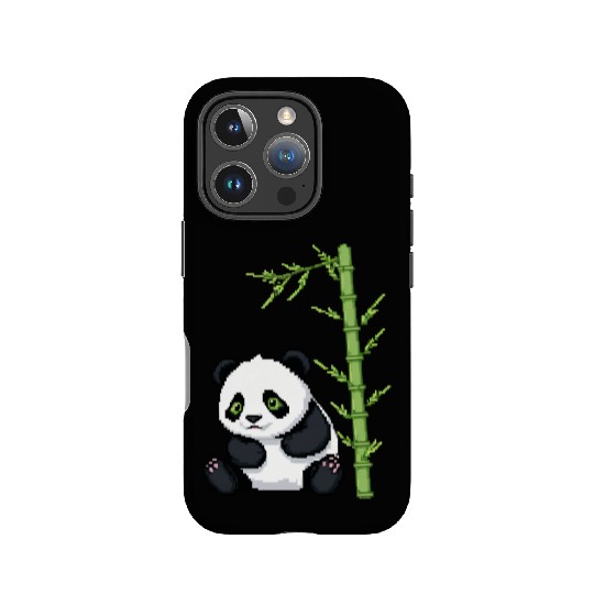 A pixel art of a panda with a bamboo leaf IPhone Cases