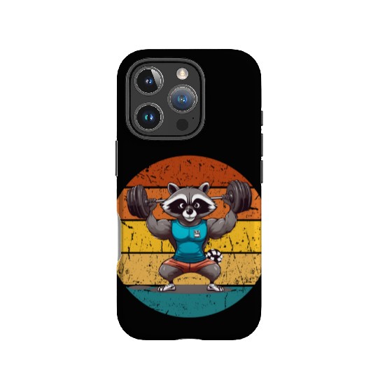 raccoon gym workout fitness retro IPhone Cases
