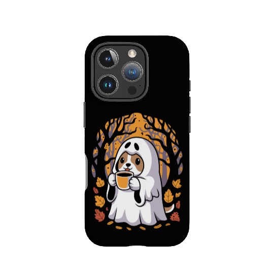 Cute Ghost Dog Sipping Coffee Halloween IPhone Cases