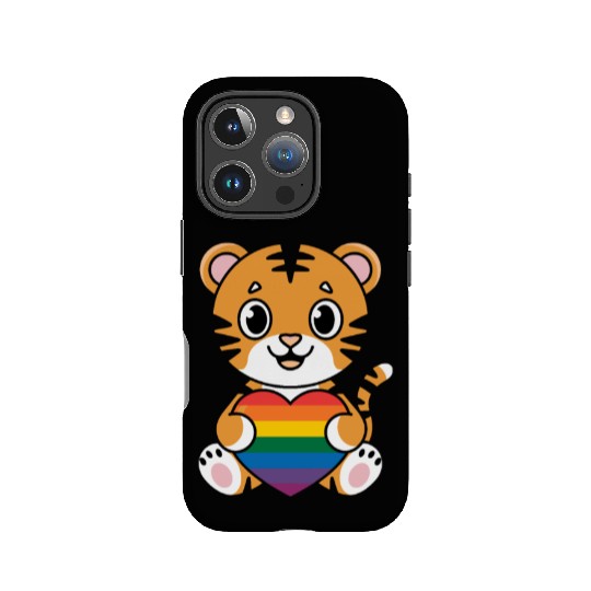 LGTBQ Tiger Holding Rainbow Heart IPhone Cases