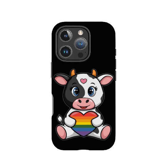 LGTBQ Cow Holding Rainbow Heart IPhone Cases
