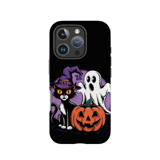 Spooky Black Cat Pumpkin boo ghost Halloween IPhone Cases