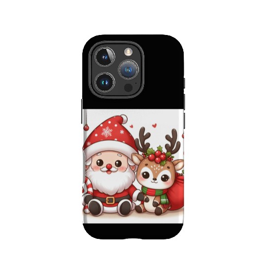 Festive Santa and Reindeer Illustration IPhone Cases