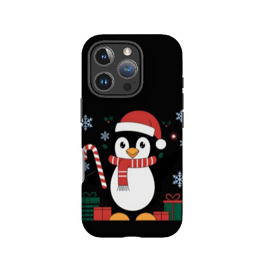 Cute Christmas Penguin - Candy Cane and Gifts IPhone Cases