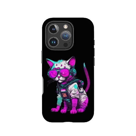 Punk Space Cat with Neon Goggles IPhone Cases