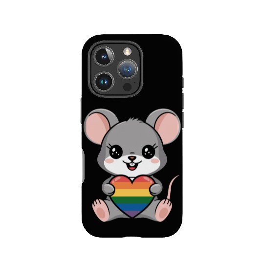 LGTBQ Cute Mouse Holding Rainbow Heart IPhone Cases
