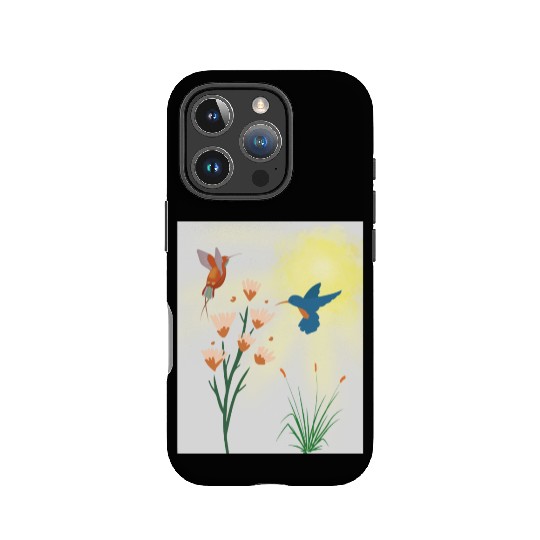 Minimalist Hummingbird and flowers Canvas Print IPhone Cases