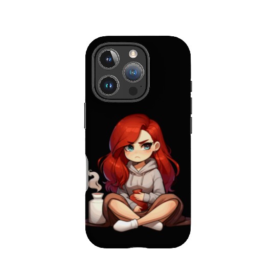 Cozy Anime Girl with Red Hair Relaxing IPhone Cases