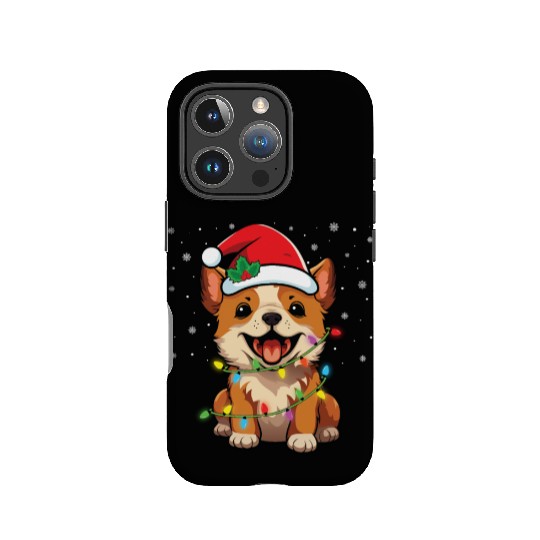 Cute Happy Dog Christmas Lights Santa Dog Hat Love IPhone Cases