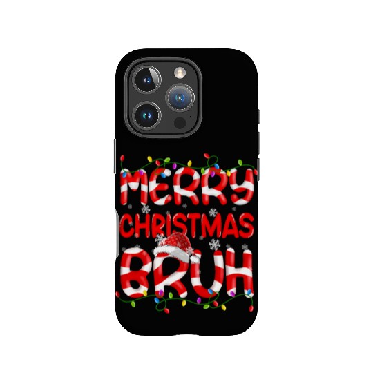 Merry Christmas Bruh Xmas Lights Santa Hat Candy IPhone Cases