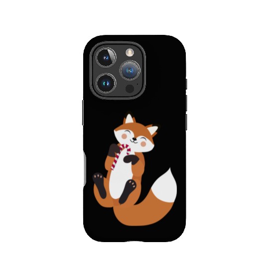Playful fox with candy cane for Christmas IPhone Cases