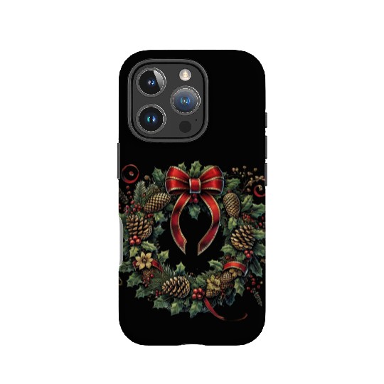 Rustic Christmas Wreath with Holly and Pine Cones IPhone Cases