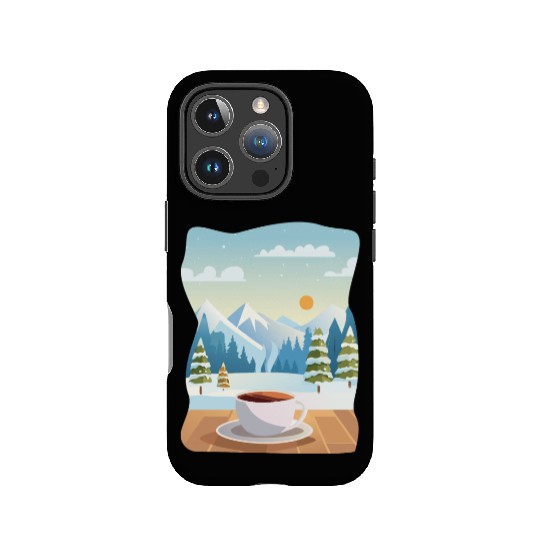 Coffee Cup and Winter Mountain View IPhone Cases