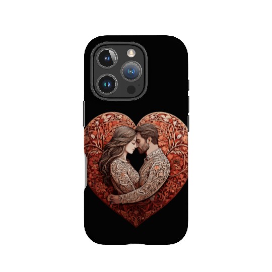 Romantic Couple Embracing in Floral Valentine Hear IPhone Cases