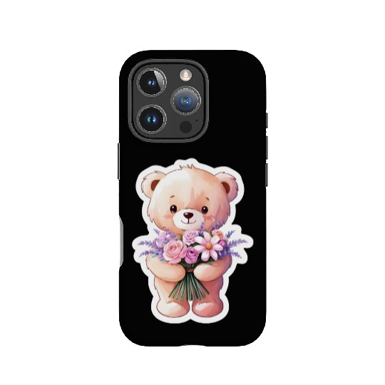 Teddy bear with bouquet of flowers IPhone Cases
