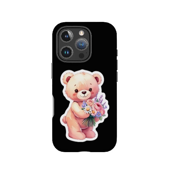 Teddy bear with bouquet of flowers IPhone Cases