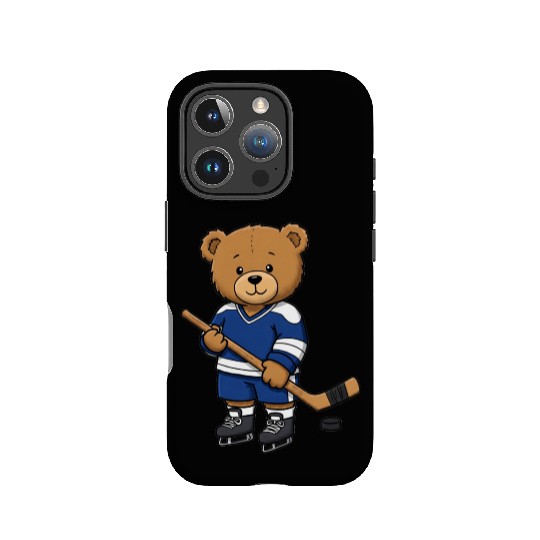 Teddy bear ice hockey player IPhone Cases