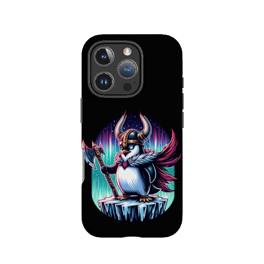Viking Penguin Warrior Under Northern Lights IPhone Cases