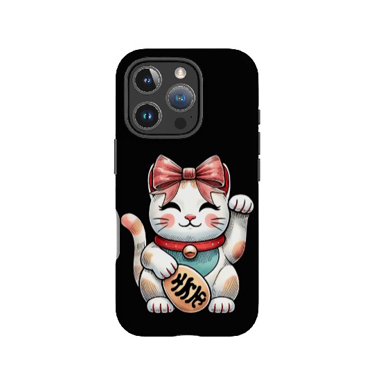 Coquette Bow Maneki Neko Japanese Cat Lucky Pink IPhone Cases