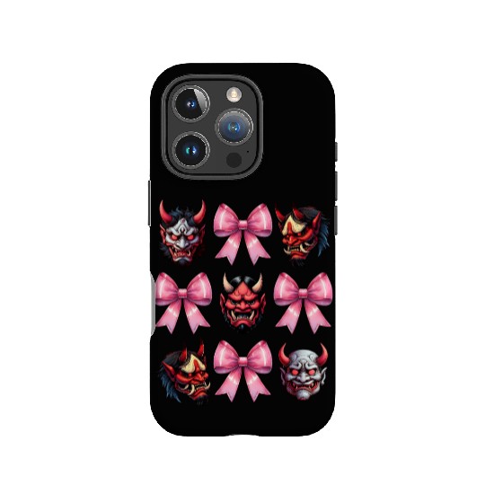 Coquette Bow Oni Yokai Devil Mask Pink Mothers Day IPhone Cases