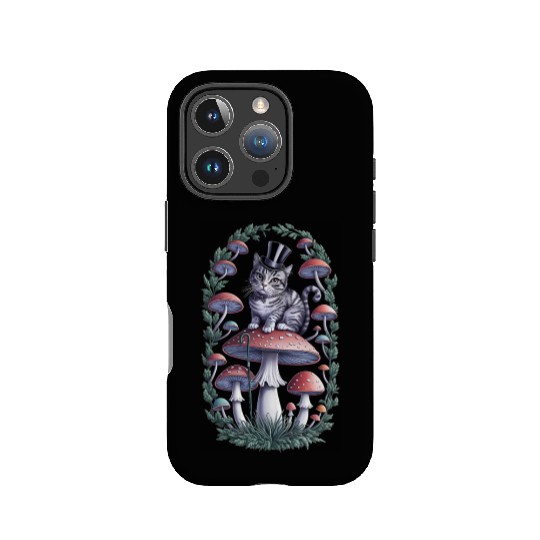 Gentleman cat hatter sitting on mushroom IPhone Cases