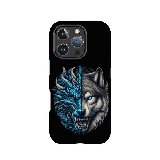 Dragon Wolf Fusion - Epic Beast Split Face Art IPhone Cases