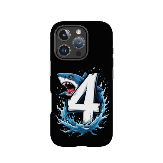 Shark Children Birthday with Number 4 Splash IPhone Cases