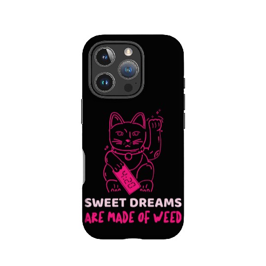 Neon Maneki Neko with Weed Motif IPhone Cases