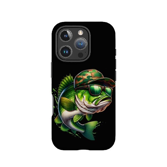 Camo Hat Bass Fish with Green Sunglasses IPhone Cases
