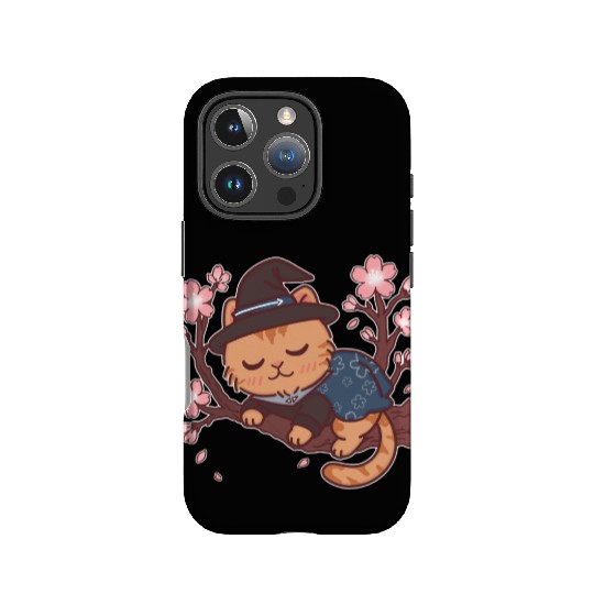 Kawaii Wizard Cat Sleeping on Sakura Tree – Magic  IPhone Cases