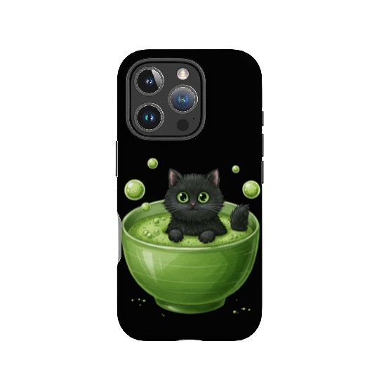 Black Cat in Green Tea Bubble Bath IPhone Cases