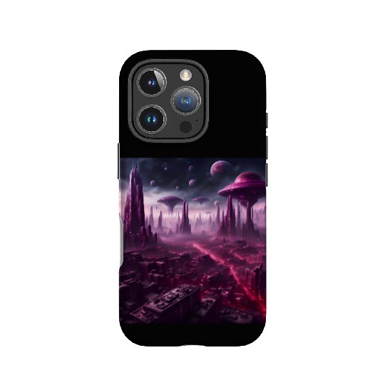 Sci-Fi Future World And Alien City in Neon Pink IPhone Cases