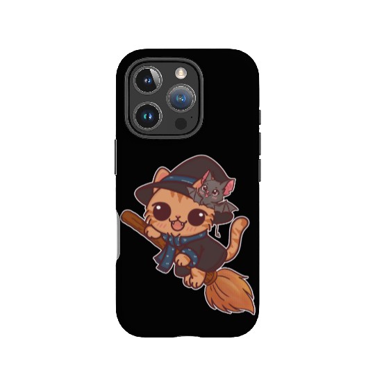 Enchanted Cat Witch with Bat Familiar IPhone Cases