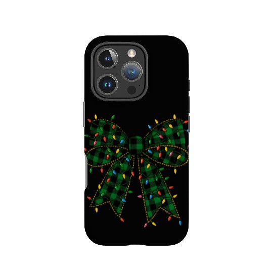 Festive Tartan Bow with Holiday Lights IPhone Cases