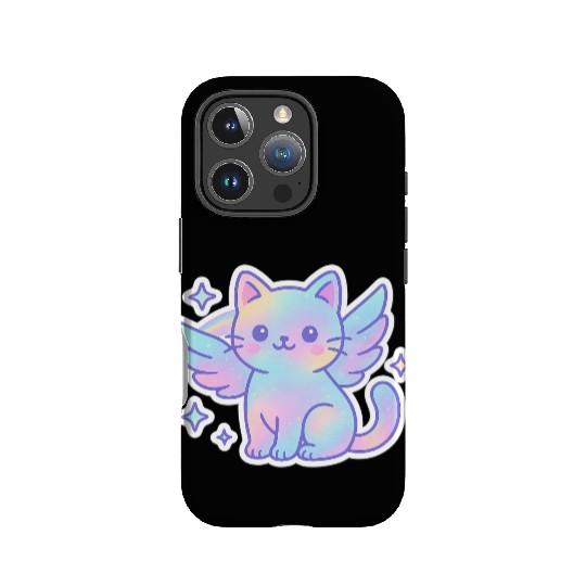 Celestial Winged Cat Illustration IPhone Cases