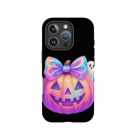 Glowing Halloween Pumpkin with Iridescent Bow IPhone Cases