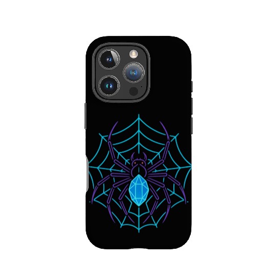 Neon Geometric Spider and Web Design IPhone Cases