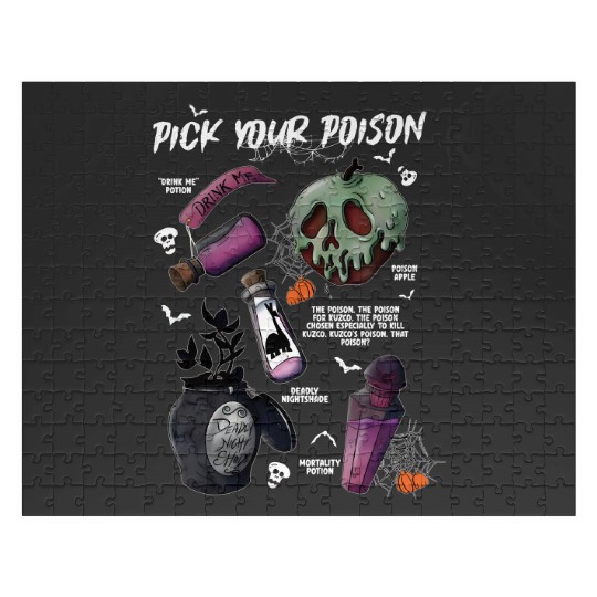 Vintage Disney Pick Your Poison  Jigsaw Puzzles, Disney Halloween Jigsaw Puzzles, Disney Villains Poison Jigsaw Puzzles, Disney Halloween Matching Jigsaw Puzzles
