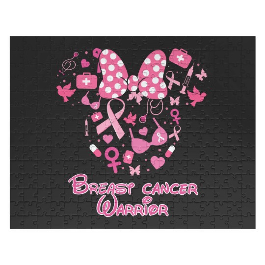 Breast Cancer Warrior Jigsaw Puzzles, Disney Minnie Head With Pink Bowtie Jigsaw Puzzles