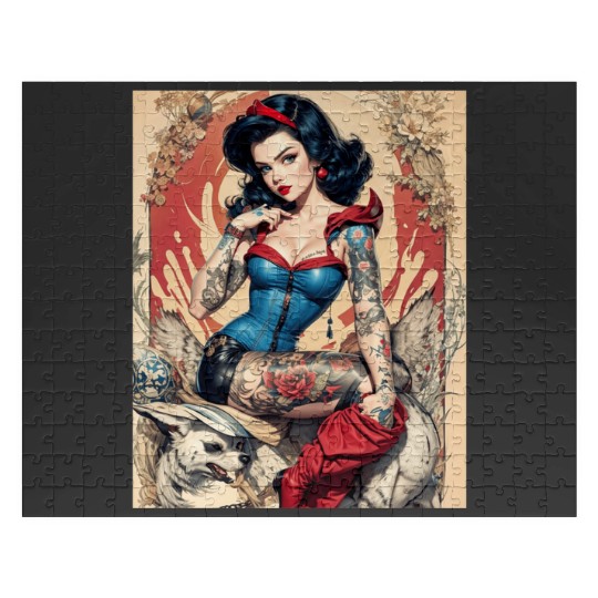 full-body illustration  Snow White in a rebellious pin-up style: Disney princess tattoo Shirt,  Princess tattoo vintage t shirt, Disney princess tattoo Gift Fan S-5XL Jigsaw Puzzles
