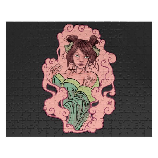 Kitsune in green kimono  : Disney princess tattoo Shirt,  Princess tattoo vintage t shirt, Disney princess tattoo Gift Fan S-5XL Jigsaw Puzzles