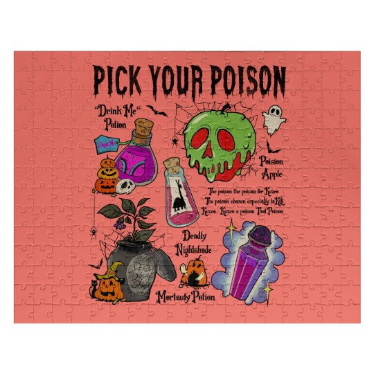 Vintage Pick Your Poison Disney Halloween Jigsaw Puzzles, Retro Disney Villains Poison Halloween Jigsaw Puzzles, Family Halloween Jigsaw Puzzles