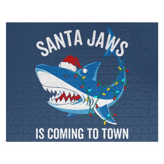 Santa Jaws Is Coming To Town Funny Christmas Shark Jigsaw Puzzles