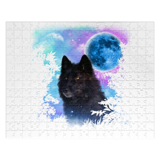 Black Wolf MidNight Forest Jigsaw Puzzles